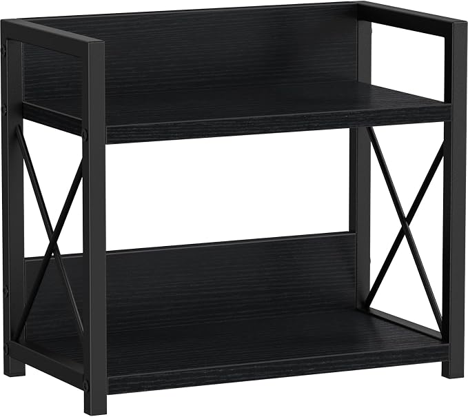 Giikin Kitchen Counter Shelf, 2 Tier Kitchen Spice Rack Organizer for Countertop, Wood Coffee Bar Organizer for Home (Black, S)