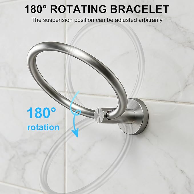 SetSail Towel Holder for Bathroom Wall Silver Towel Ring Stainless Steel Hand Towel Holder Heavy Duty Towel Hanger for Bath, Kitchen Drill Hole, 2 Pack