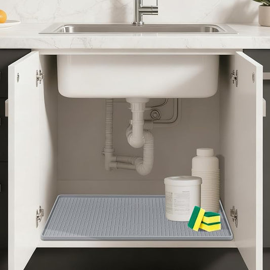 27" x 27" Under Sink Mat for Kitchen Lanstics Under Sink Organizer | Waterproof Raised Edge Silicone Mat Sink Protector Silicone Organizers Tray for Kitchen Bathroom