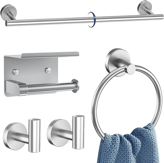 5 Pieces Bathroom Hardware Set Brushed Nickel Towel Bar Set Round Towel Holder Set Upgraded Paper Towel Holder with Shelf Stainless Steel Wall Mounted,23.6 Inch