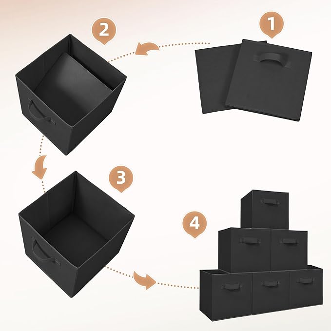 STORAGE MANIAC Storage Cubes, 11 Inch Collapsible Storage Bins with Handles, 4 Pack Fabric Foldable Bins for Organization, Durable Storage Bins for Closet, Shelves, Offices, 4-Pack Black