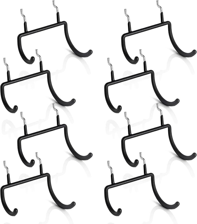 Utility Heavy Duty Pegboard Hooks, 8Pack Peg Board Power Tool Drill Holders | Fit 1/8" 1/4" Peg Holes, Double Arm Peg Board Bracket, Rubber Coated, Large Tool Organizer for Garage Workshop Shed Craftroom