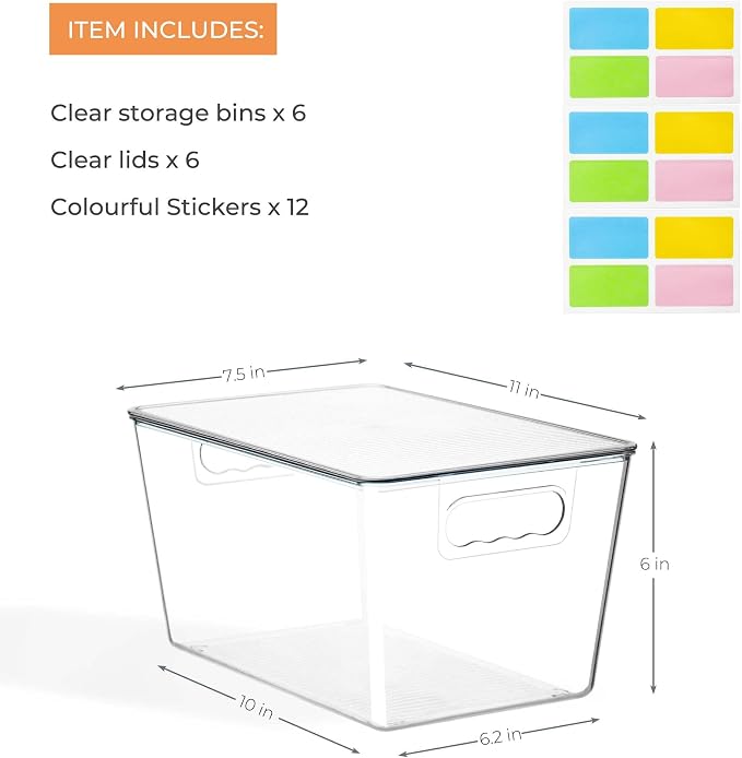 Clear Stackable Storage Bins, Plastic Toy Organizers and Storage with Lids, Toy Bins for Kids Organizer, Storage Container for Organizing for Playroom, Toy Storage Organizer Holds Toys(6)