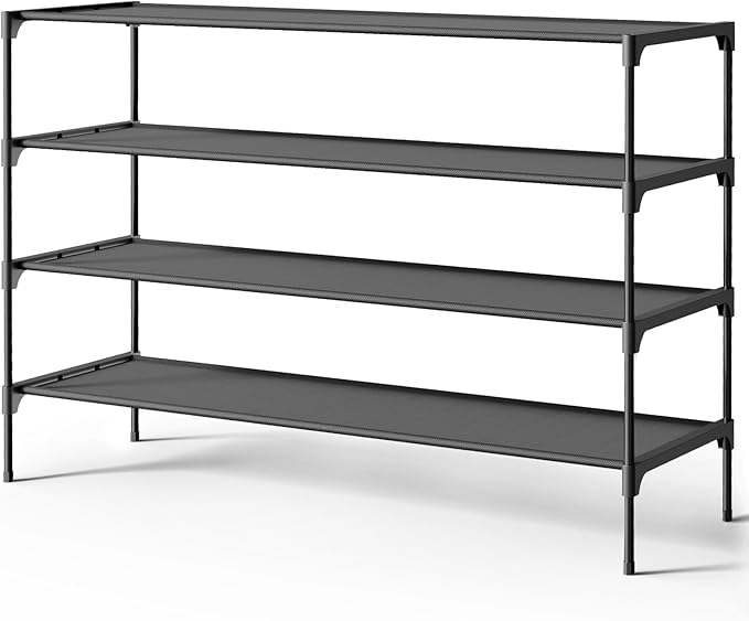 Kitsure Shoe Rack - Non-Woven Shoe Rack Shelf, 36.2" Wide - 4 Tier, Black | Shoe Organizer for Closet, Entryway, Garage, Stackable Shoe Shelves, college dorm&apartment essentials