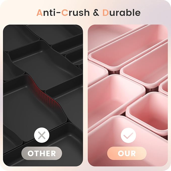 【Military Grade】A-LuGei Drawer Organizer,【𝟱𝗦𝗶𝘇𝗲】Makeup organizer,【Holds 177 Items】Bathroom Organizers and Storage,Organization and Storage,Desk Drawer Organizer for Vanity【Pink】