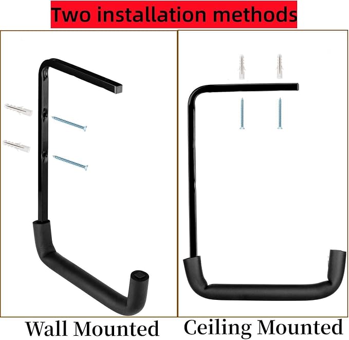 Heavy Duty Garage Storage Hooks, Overhead Garage Storage Rack, 4 Pack Wall Mounted Ladder Hook, Utility Ceiling Hangers & Organizer for Wood,Tools, Bicycle (10 x 14 Inch)