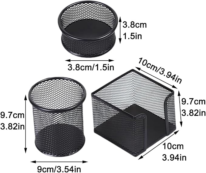 3-Piece Metal Desk Organizers Set, Mesh Pencil Holder with Sticky Note Holder and Paper Clip holder, Stationery Storage for Home, Classroom & Workplace