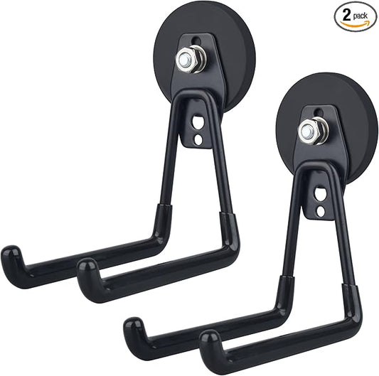 ULIBERMAGNET Magnetic Hooks,Heavy Duty Extra Large Hooks,Power Tool Organizer for Workshop Organization, 2 Pack Tool Hooks for Cordless Drill,Garden Tool,Metal Cabinet,Steel Pegboard(Black)