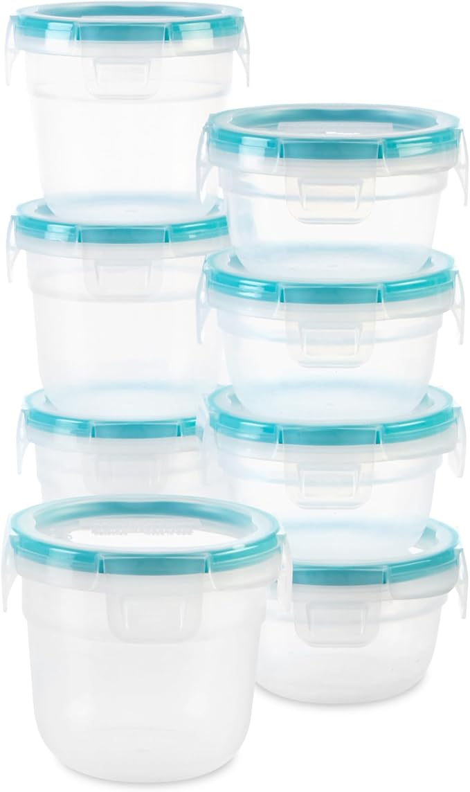 Snapware Plastic Total Solution 16-Pc Food Storage Containers Set, (4) 2-Cup & (4) 1.2-Cup Round Meal Prep Container, Plastic BPA-Free Lids with 4 Locking Tabs, Microwave, Dishwasher, and Freezer Safe