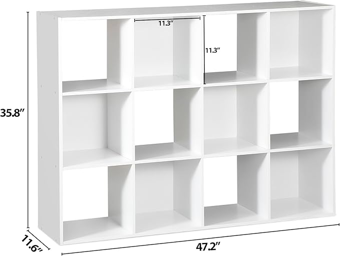 JupiterForce 12-Cube Storage Organizer, Bookcase, Cubical Storage Shelf, Cabinets Organizer, Unit Bookshelf with Back Panel for Living Room Bedroom, White