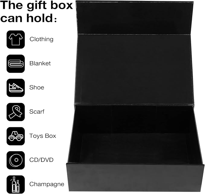 Aimyoo 5 Pack Black Magnetic Gift Boxes with Lids 13.8x9x4.3 in, Large Bridesmaid Groomsman Proposal Box, Rectangle Collapsible Box for Present Graduation Birthday Wedding Storage