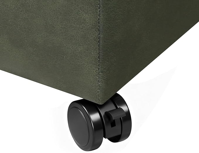 32" Faux Suede Storage Ottoman Bench with Wheel, Rectangle Foot Rest Stool for Living Room, Bedroom, Entryway,Moss Green