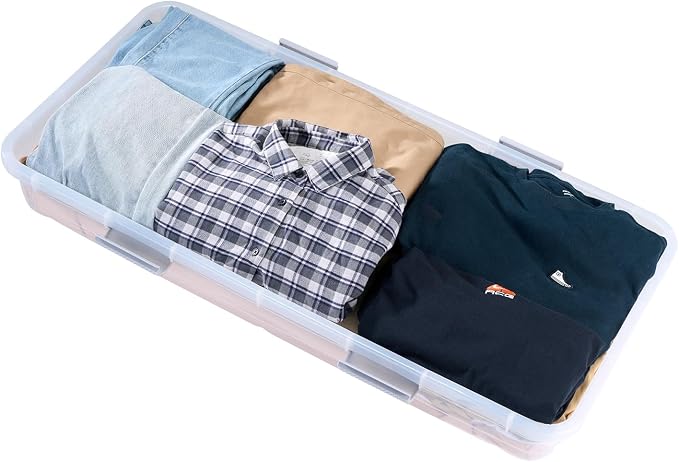 VEVOR Under Bed Storage with Wheels, 39.8 x 20.1 x 5.9 inch Underbed Containers, Underbed Shoes Organizer with Lid & Gray Latch, Rolling Under the Bed Storage Bins for Clothes Shoes Blankets, 2 Pack