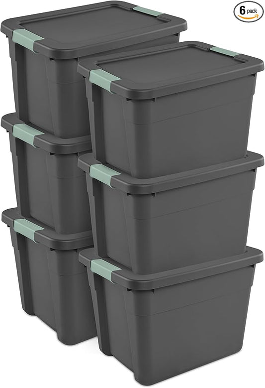 Sterilite Latch Tote Storage with Lids for Home & Office, 12 Gallon, 6-Pack | Heavy-Duty and Stackable Plastic Containers with Latches for Closet, Cabinet, Bedroom, Bathroom and Dorm Room Organization