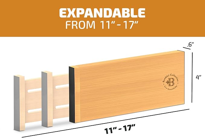 Bamboo Drawer Divider 4 Inch Deep, Fits 11.5-17 Inch, Adjustable Organizer