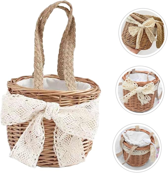 PRETYZOOM Woven Storage Basket Decorative Weaving Rustic Hand-woven Flower Basket for Weddings Picnics and Home Organization Lightweight and Multi-functional Design