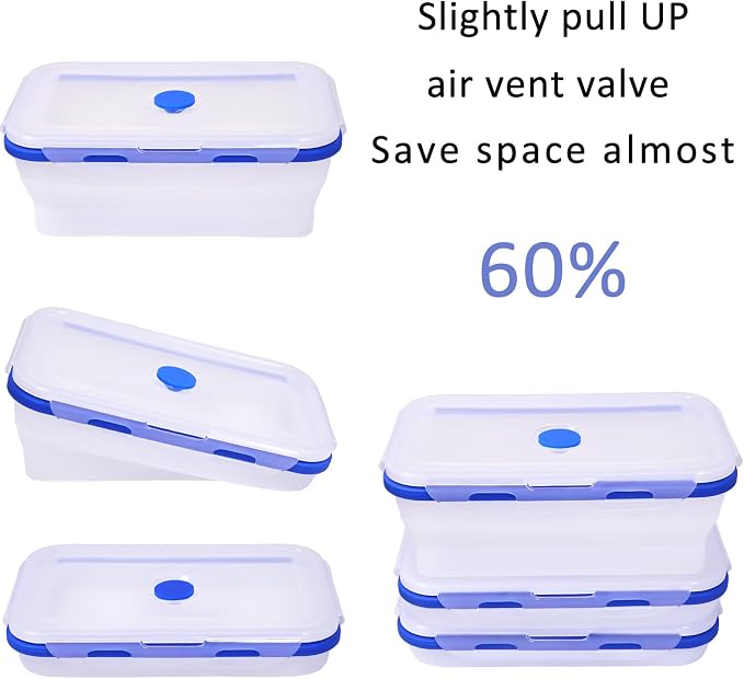 3 Pack Translucent Collapsible Silicone Food Storage Containers with Lids, 40.6oz Bento Lunch Boxes, for Kitchen, Office, Camping, Travel, BPA Free