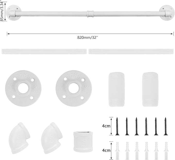 Industrial Pipe Towel Rack Towel Bar, Heavy Duty Wall Mounted Rustic Farmhouse Bath Towel Holder for Bathroom (White, 32 inch)