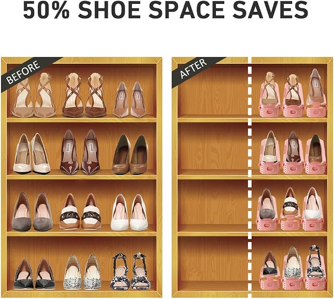 Shoe Slots Organizer 36 Pack - Shoe Organizer Space Saver 50%,Adjustable Thickening Shoe Stackers for a pair of Shoes,Shoe Storage Shoe Rack Holder for closet organization,organizador de zapatos,Pink | Adjustable shoe Organizer for Closet Storage,Thick...
