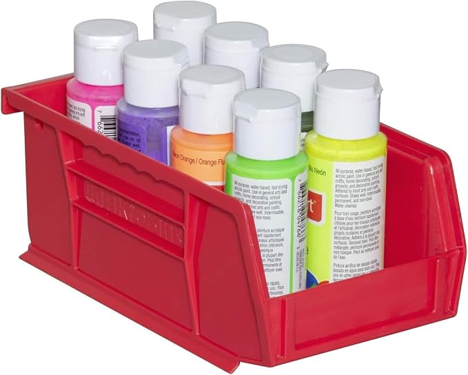 Akro-Mils 30220 AkroBins Plastic Storage Bins, 7"x4"x3", Red, 24-Pack | Space-Saving Stackable Bins for Garage, Pantry, Craft Organization