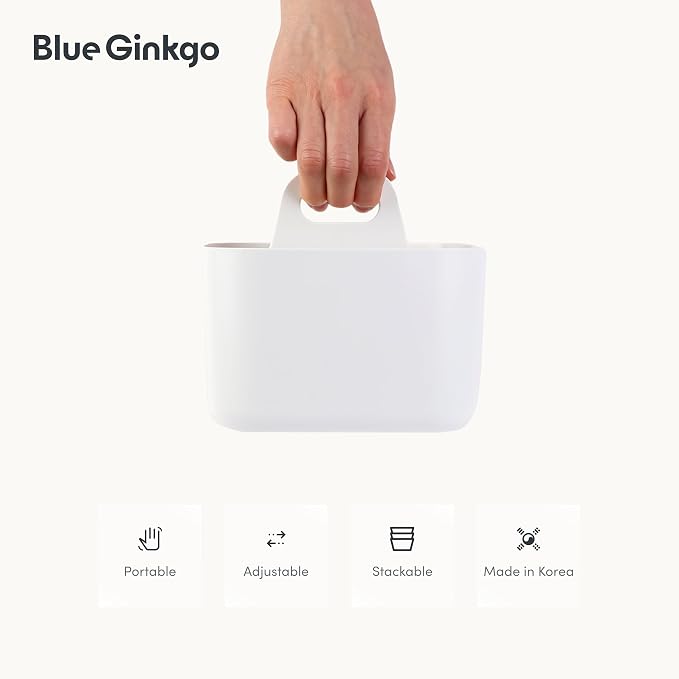 BLUE GINKGO Stackable Organizer Caddy, Square, White, Made in Korea | Portable. Adjustable. Home, Office & School Storage.