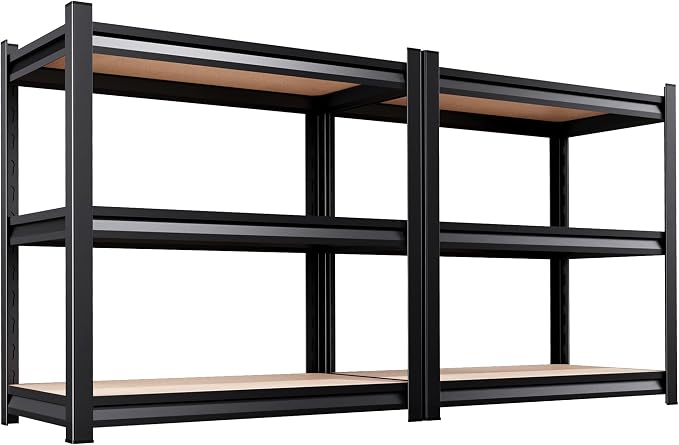 2Pack 3 Tier Garage Shelving,Garage Storage Shelves,Adjustable Heavy Duty Metal Shelving Units and Storage Large Rack,Utility Steel Shelf For Shop Warehouse Pantry Basement Organizers 35"Hx33"Wx16"D