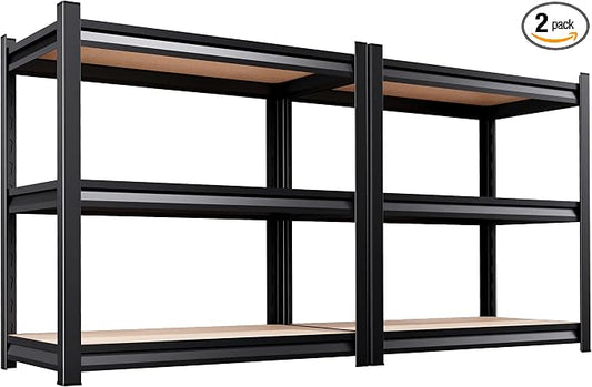 2-Pack 3-Tier Heavy Duty Garage Shelving Set for Home Storage & Organization, Adjustable Metal Utility Rack for Garage, Pantry, Kitchen, Closet & Household Essentials, 33.5"H x 35.4"W x 15.7"D