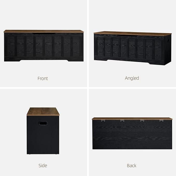 VANKILEY 51.2" Storage Chest Extra Large,Wooden Storage Bench,Black+Brown | Chest with 2 Safety Hinges, 51.2*15.7*19.1inches, Wooden Trunk for Bedroom, Livingroom,Entryway,Easy Assembly.
