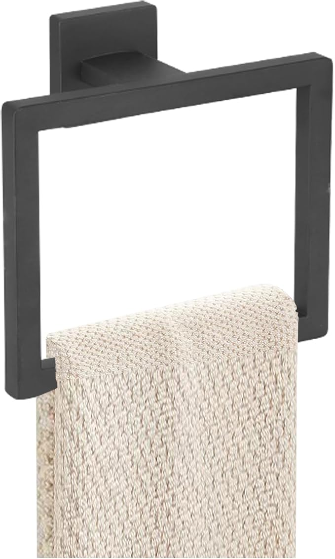 JOPOFI Towel Ring - Hand Towel Holder for Bathroom - Matte Black | Stainless Steel Towel Holder, Towel Racks for Bathroom, Square Modern Design Hand Towel Holder, Contemporary Hand Towel Bar