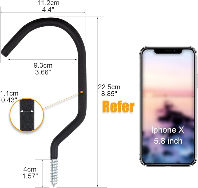 9 in Mountain Bike Hooks for Garage Ceiling, Heavy Duty Bicycle Hangers for Hanging, Large Screw Hooks for Garage Ceiling Wall, No Drill Ceiling Hooks for Hanging Outdoor String Lights Plants
