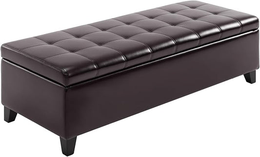 HOMCOM 51" Ottoman Storage Bench, Faux Leather Storage Chest with Lift Top, Tufted Ottoman for Living Room, Entryway, Dark Brown | Lift Top, Tufted Ottoman, Living Room, Entryway