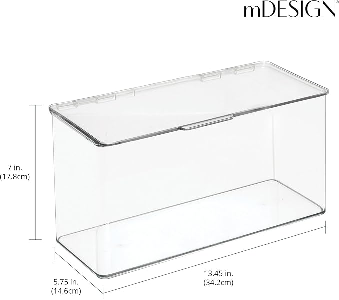 mDesign Plastic Stackable Playroom/Gaming Storage Organizer Bin Box with Hinged Lid for Drawer or Cabinet - Organize Electronics, Crayons, Games, Blocks, Toys, Lumiere Collection - 2 Pack - Clear