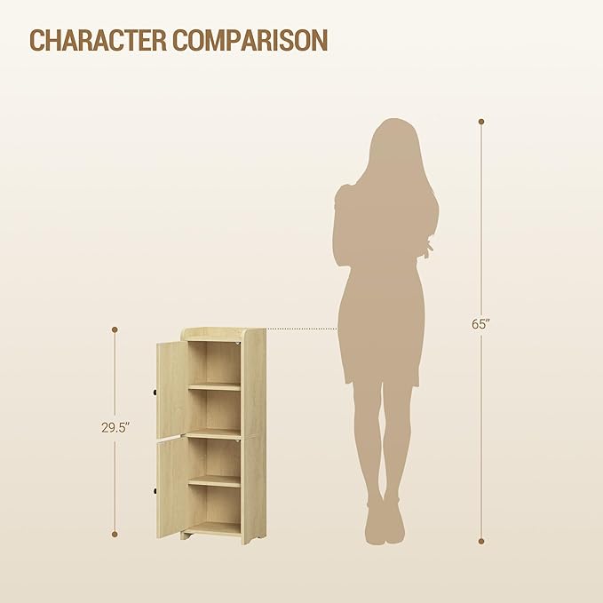Hzuaneri Bathroom Storage Cabinet, Small Corner Floor Cabinet with 2 Doors | Narrow Toilet Paper Cabinets with Adjustable Shelf, Bathroom Organizer for Small Spaces, 7.9"D x 9.8"W x 29.5"H Rattan Yellow