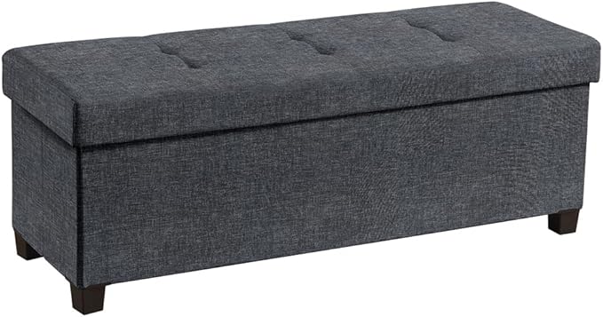Ornavo Home 43" Large Storage Ottoman Bench with Legs, Black | Foot Rest Stool; Ottoman with Hidden Storage; Ideal for Bedroom, Living Room, Entryway or Home Office