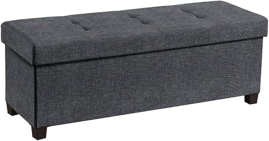 Ornavo Home 43" Large Storage Ottoman Bench with Legs, Black | Foot Rest Stool; Ottoman with Hidden Storage; Ideal for Bedroom, Living Room, Entryway or Home Office