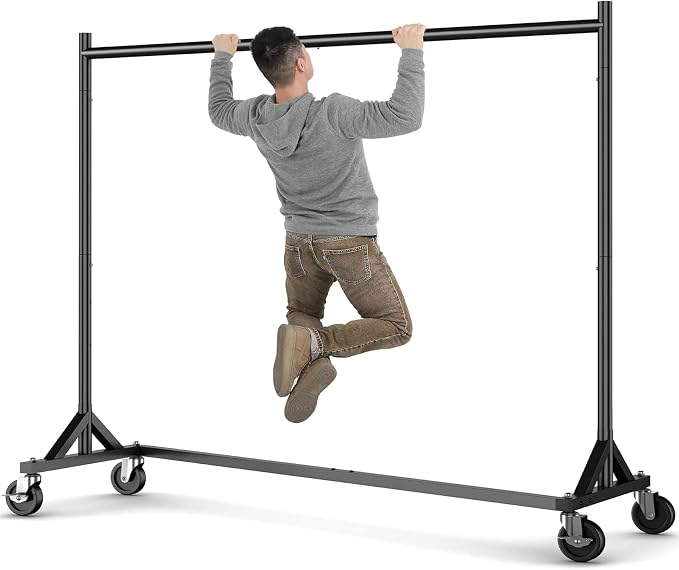 HOKEEPER Z Base Clothes Rack Hold 500LBS Height Adjustable Black | Portable Z Rack, Commercial Heavy Duty Clothing Rack Rolling Garment Rack 24"D*63"W*71"H, Easy to Assemble, 5 Years Service
