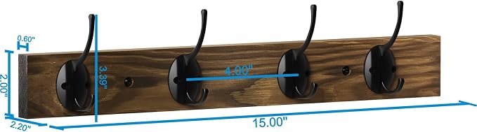 VERTORGAN 1 Pack Wall Mounted Wooden Hat Rack,4 Hooks Entryway(Brown) | Wood Coat Hooks,Wall Hooks for Hanging,Hat Rack Bag Hanger Key Holder for Wall,Purse Hanger Towel Racks for Bathroom