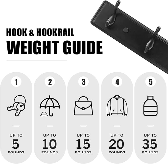 Badiano Wooden Coat Rack, Wall-Mounted Organizer for Closet, Entryway, Hallway, Foyer, Bedroom, Heavy Duty Double Hooks for Hanging Towels, Bags, Hats, Jackets, Key (Black, 4 Hooks)