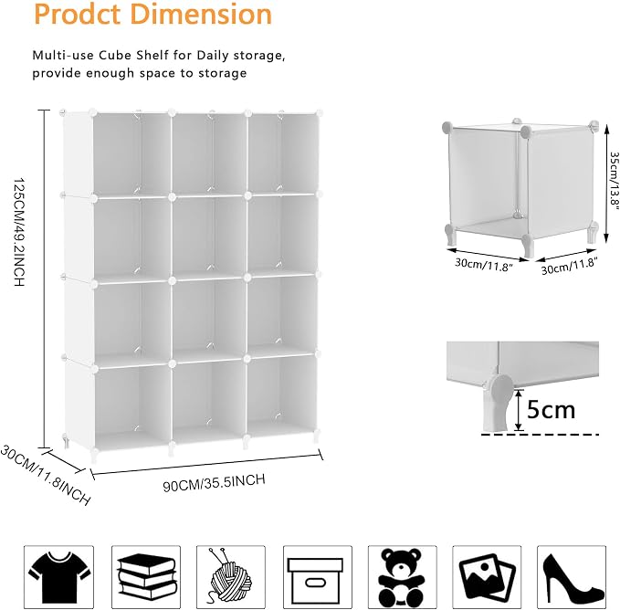 AWTATOS 12 Cube Storage Organizer, Closet Organizer Storage Shelves, White | Portable Closet Organizers, DIY Stackable Storage Cubes Shelves Bookshelf, Plastic Clothes Shelving for Home, Bedroom