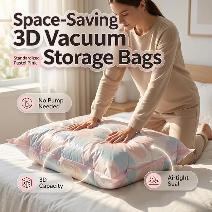 No-Pump Vacuum Storage Bags, Upgraded 3D Vacuum Storage Bags, Portable Large Clothes Compression Bags for Household Use, Convenient Cube Storage Bag for Clothes, Comforters, Blankets (3, 31.5*39.4in)