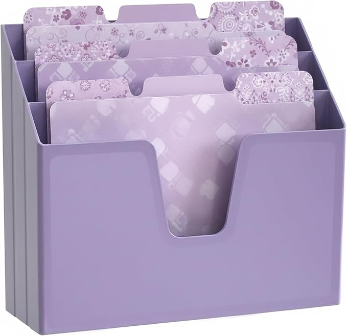 Acrimet Horizontal Triple File Folder Organizer Sorter, Letter Size, Purple | 3 compartments to separate and organize documents, folders and papers