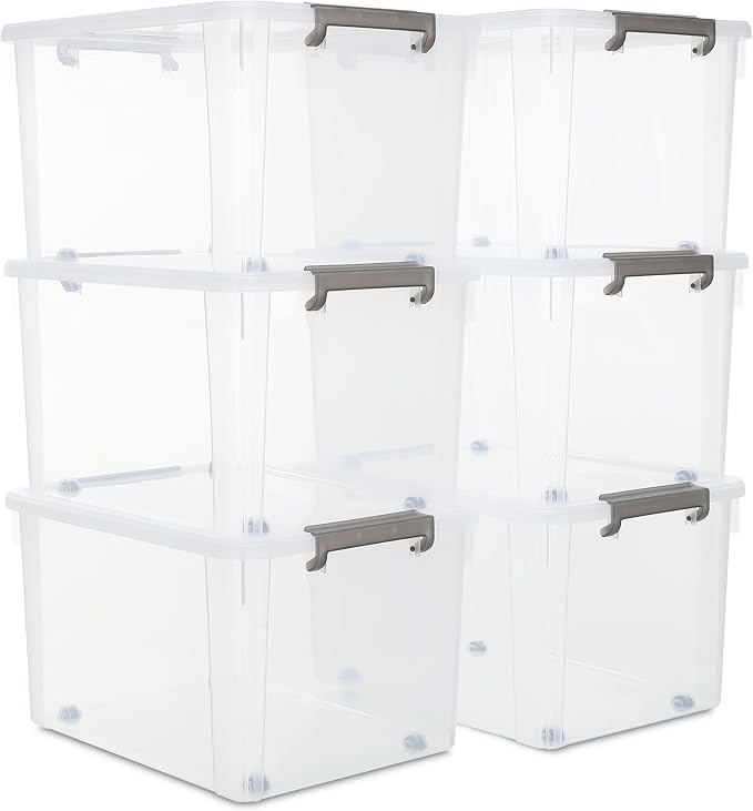 Citylife 6 Packs 58.1 QT Plastic Storage Bins with Lids Large Stackable Storage Containers for Organizing Clear Storage Box for Garage, Closet, Kitchen