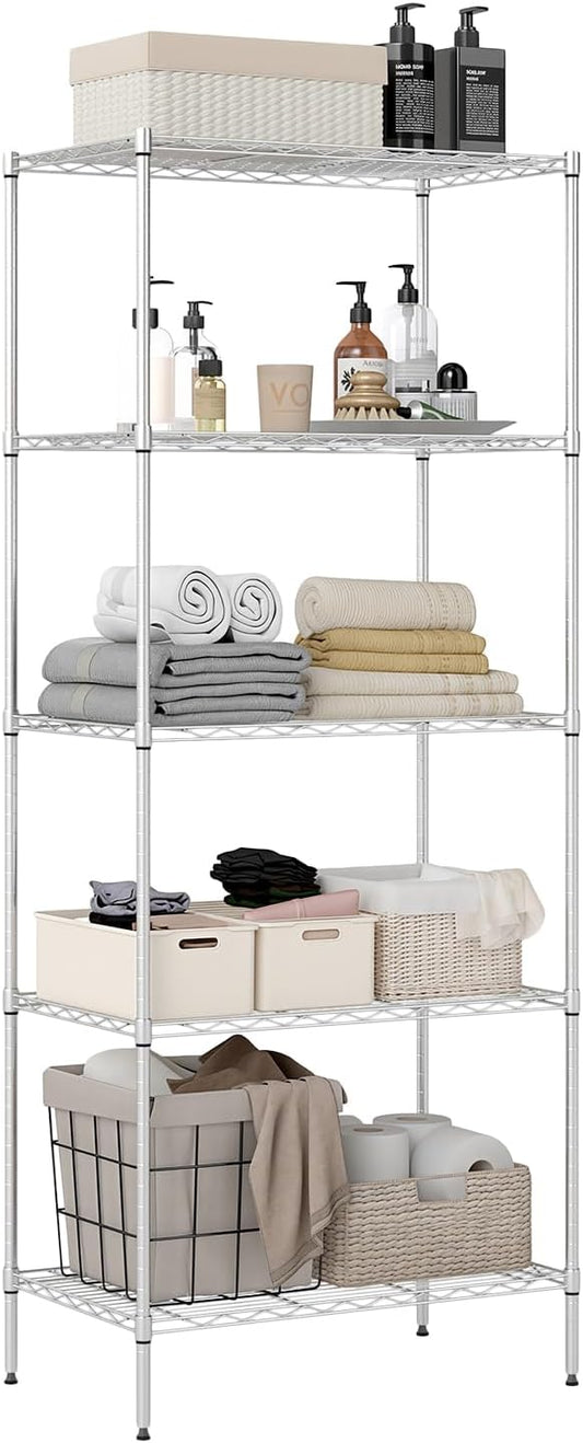 BestOffice | 5-Tier Wire Storage Shelves | 14 x 24 x 60 | Chrome | with Adjustable Racks | Metal Shelf, Holds Upto 500 lbs | No-Tool Assembly | Ideal for Home & Garage Shelving