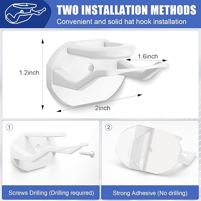 Niunuerga 24 Pack Hat Hooks for Wall, Strong Adhesive Hat Rack for Baseball Caps, Minimalist Hat Organizer Display for Home Decor, Hat Hold Hanger for Wall, Door, Closet, No Drilling (White)