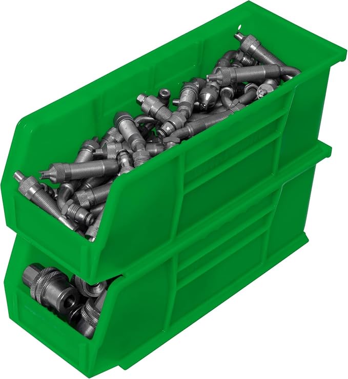 Akro-Mils 30224 AkroBins Plastic Storage Bins, 11"x 4"x 4", Green, 12-Pack | Space-Saving Stackable Bins for Garage, Pantry, Craft Organization