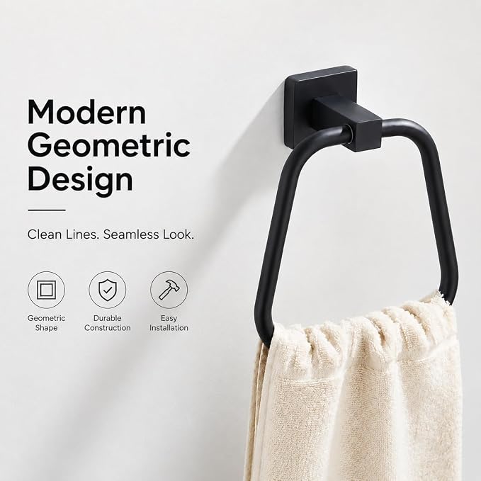 Matte Black Towel Ring for Bathroom, Kitchen Bath Towel Holder Hangers Wall Mount Heavy Duty Stainless Steel