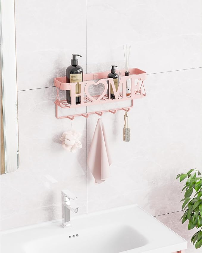 Key Holder for Wall - Adhesive Key Rack with 5 Key Hooks, 11.02" L×2.75" W×4.92" H, Key and Mail Organizer Wall Mount, Key Hanger for Wall, Entryway, House, Living Room Decor(Pink)
