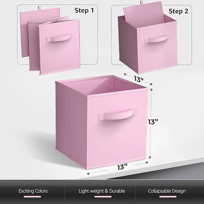 Sorbus 13 Inch Storage Bins - Sturdy Collapsible Fabric Storage Cubes with Handle - 8 Foldable Baskets for Organizing Clothes, Toys, Books - Storage Baskets for Shelves, Closets