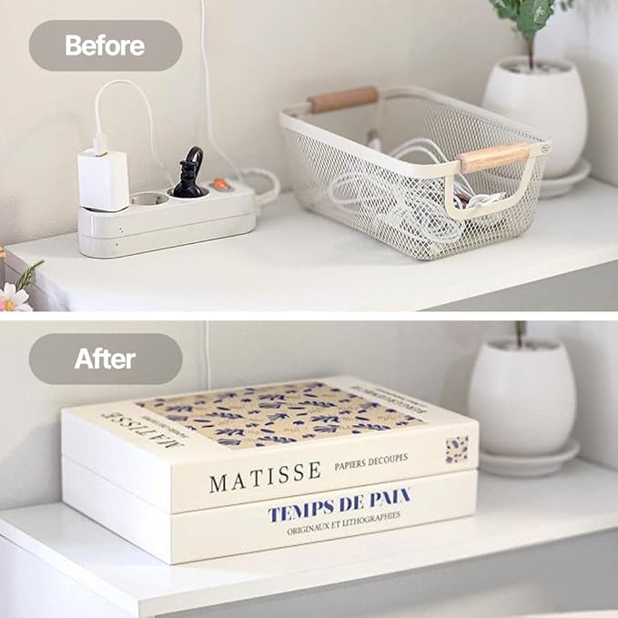 Book Shape Decorative Cable Management Box - Expandable Cable Organizer Box with Magnetic Closure for Home & Office (Libert Paris, Standard)