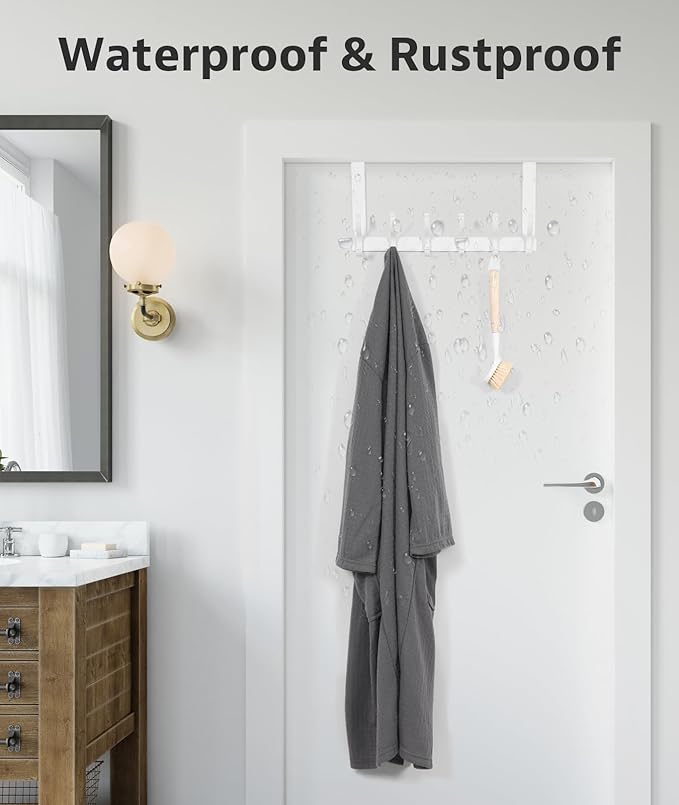Optish Over The Door Hooks, Door Hanger Hooks for Hanging, Over The Doors Towel Racks for Bathroom, Coat Rack Dorm Essentials (1Pack, White, Fit 1-3/4" Doors)